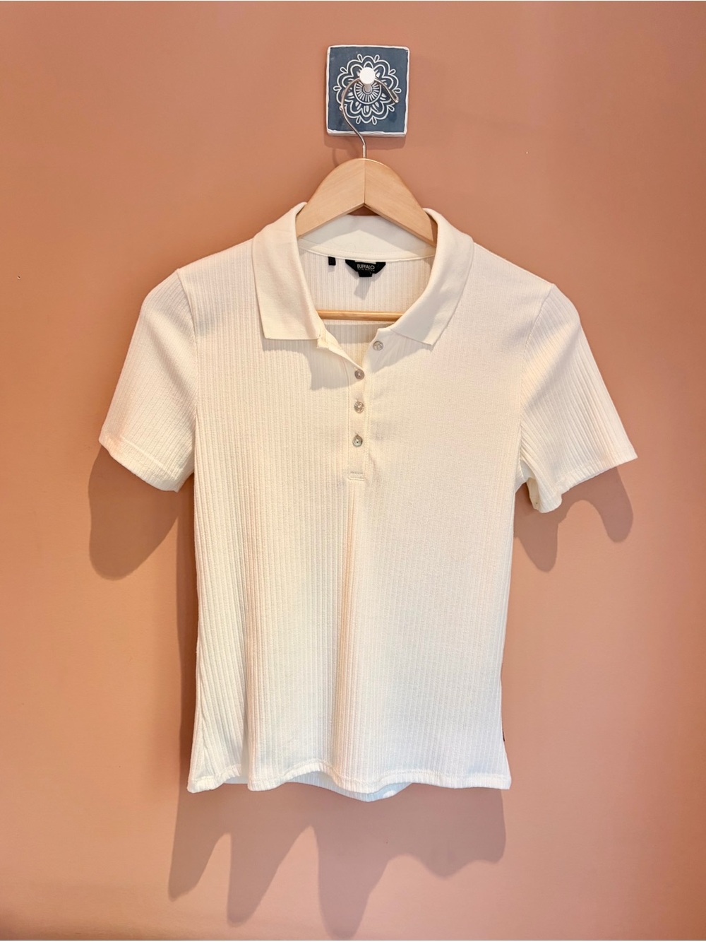 NWOT Buffalo David Bitton Cream Ribbed Polo Tee